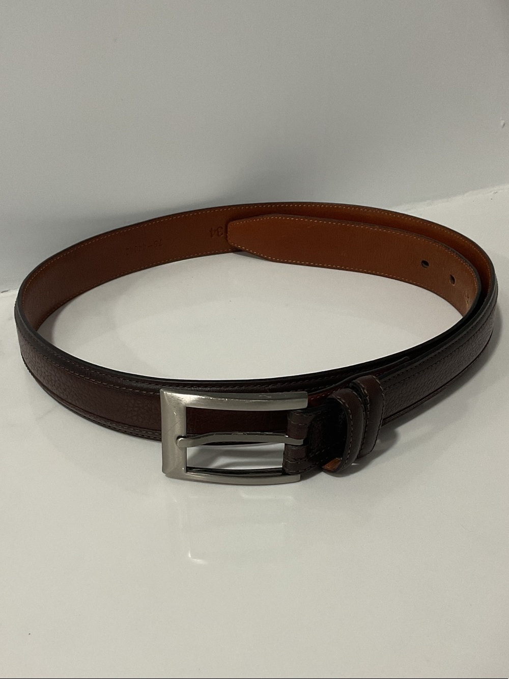 Men's Brown Leather Casual Belt with Silver Buckle